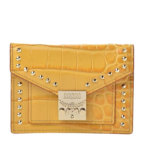 MCM Women's Yellow Crocodile Embossed Leather Mini Flap Coin Wallet